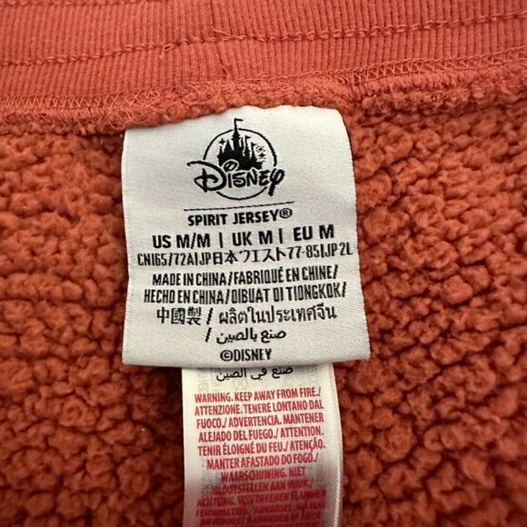 Disney Spirit Sweat Pants Women's M Rust Pink Gold Spell Out Sherpa Fleece - Picture 4 of 8
